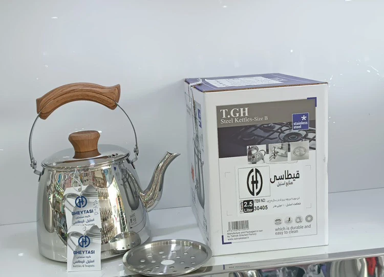 کتری لوله دار قیطاسی 2.5 لیتری مدل 30405 براق کف چدن