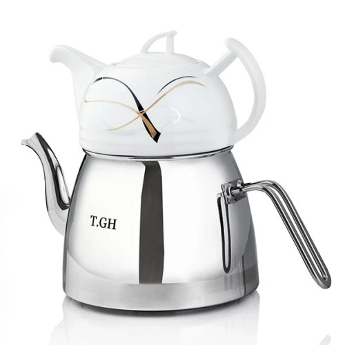 کتری قوری لوله دار قیطاسی 2.5 لیتری مدل 30450 براق کف چدن