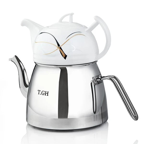 کتری قوری لوله دار قیطاسی 2.5 لیتری مدل 30450 براق کف چدن