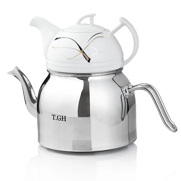 کتری قوری لوله دار قیطاسی 3 لیتری مدل 30750 براق کف چدن