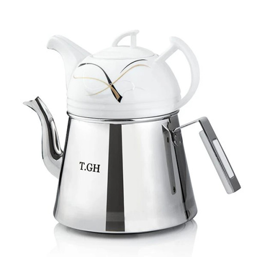 کتری قوری لوله دار قیطاسی 2.5 لیتری مدل 30800 براق کف چدن