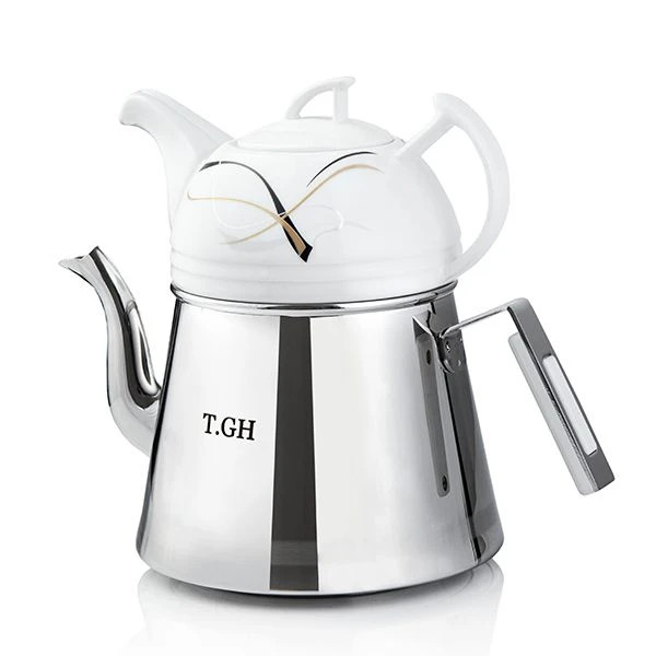 کتری قوری لوله دار قیطاسی 2.5 لیتری مدل 30800 براق کف چدن