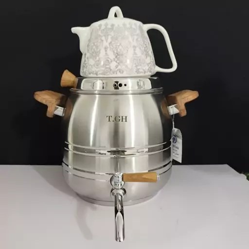 کتری قوری قیطاسی 6.5 لیتری مدل 8025 مات کف چدن دسته چوب