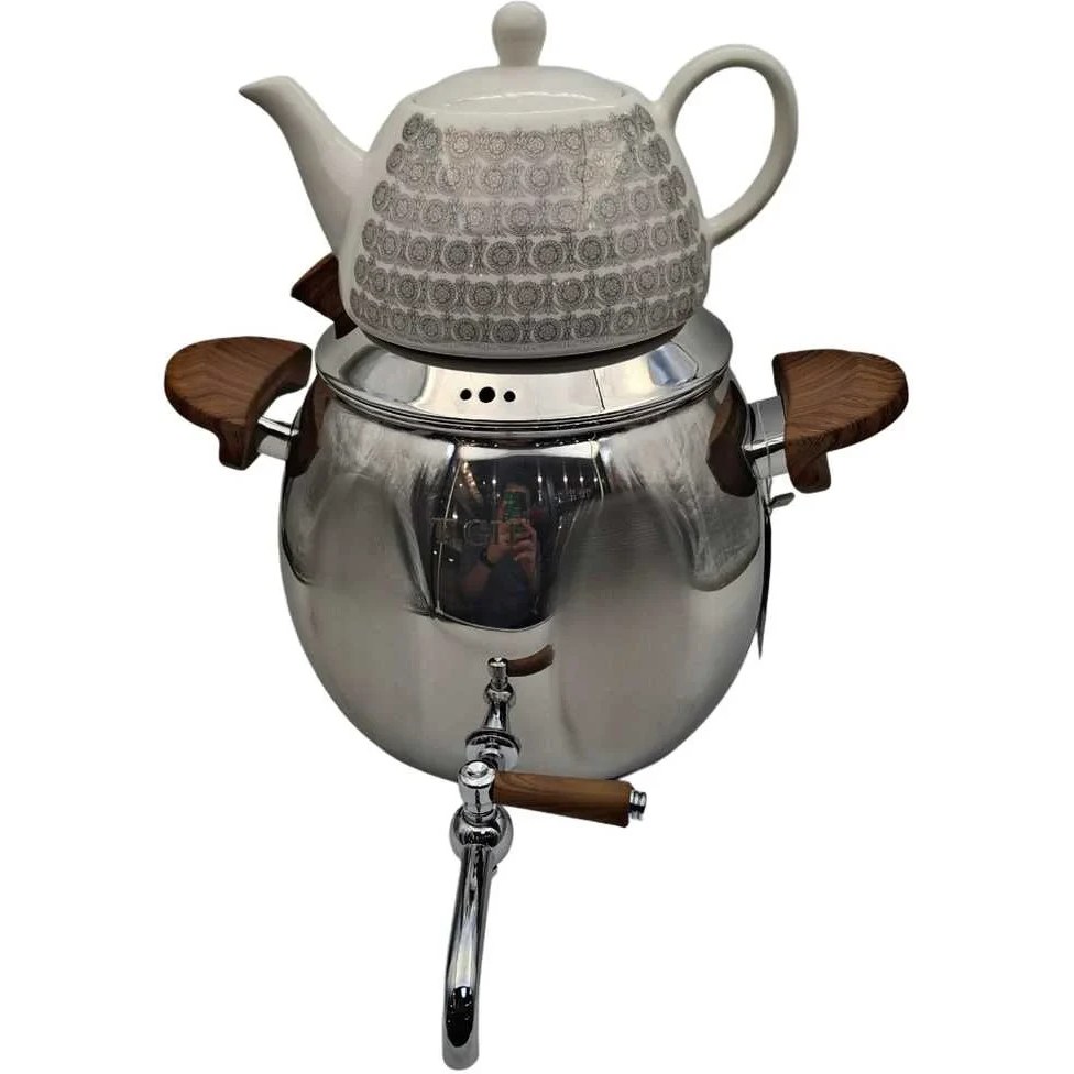کتری قوری قیطاسی 6 لیتری مدل 9065 براق کف چدن دسته چوب